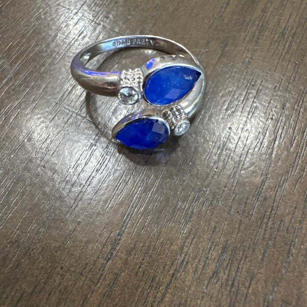 Bomb Party Lapaz Quartz Rhodium Plated Bypass Ring Size 9